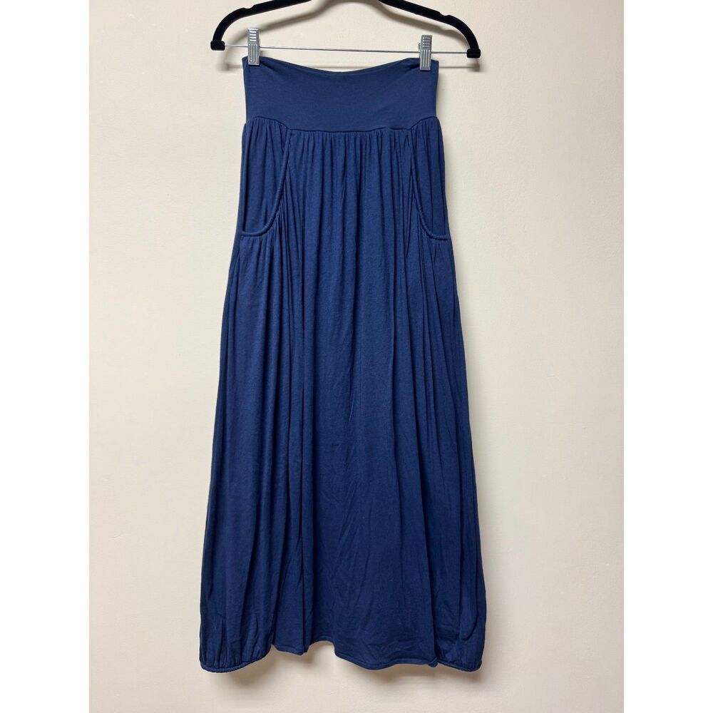 GARNET HILL Favorite Maxi Knit Skirt, Classic Navy, Pockets, Cotton/Modal, Sz PP - Picture 2 of 11